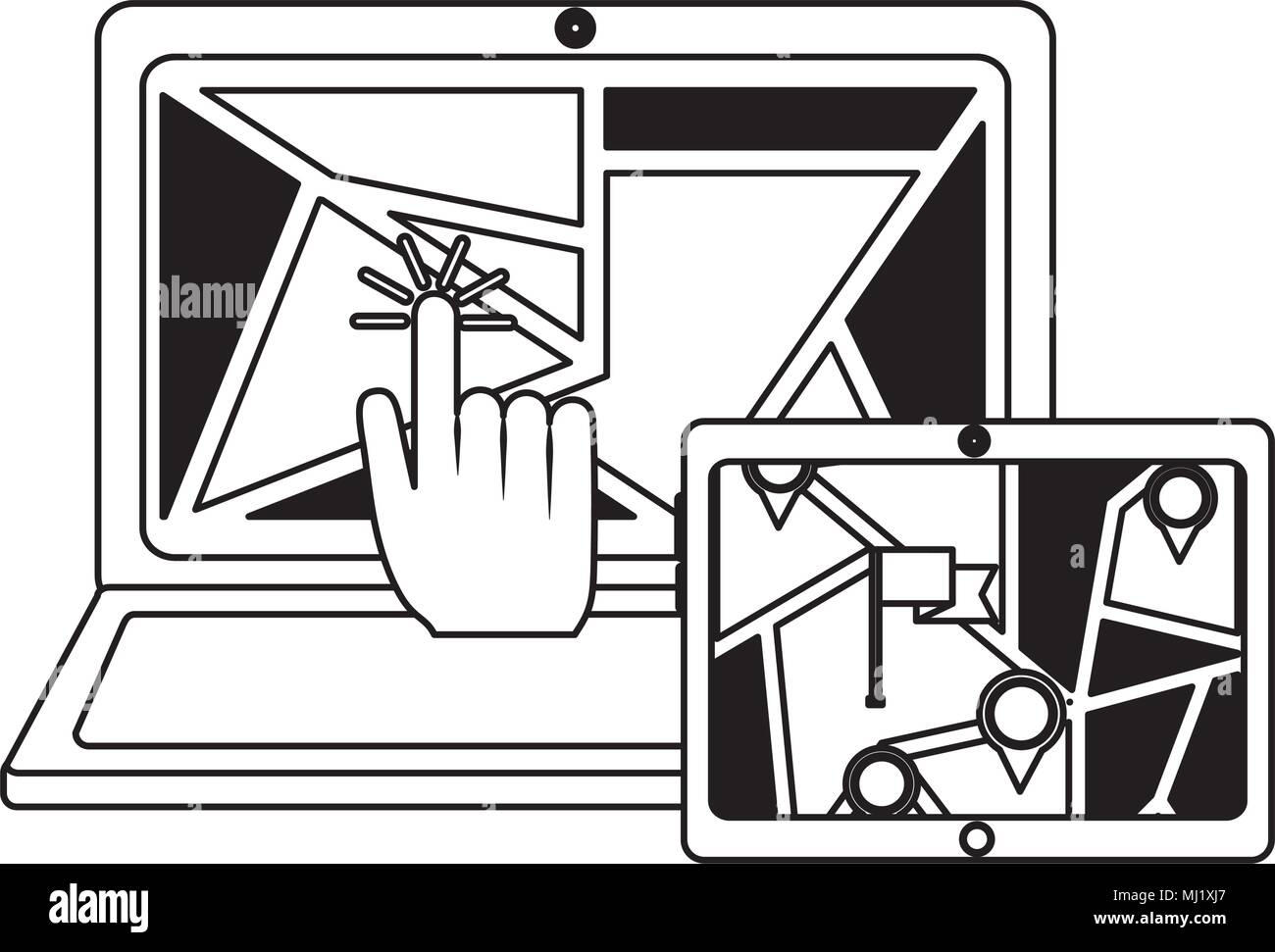 laptop and tablet with gps application vector illustration design Stock ...
