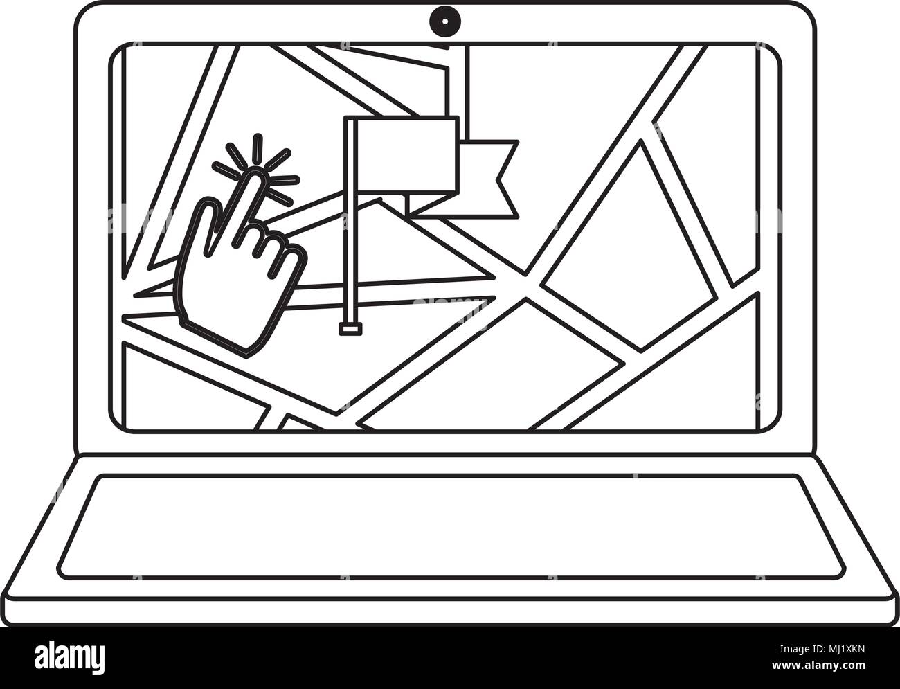 laptop with gps application and flag location vector illustration ...