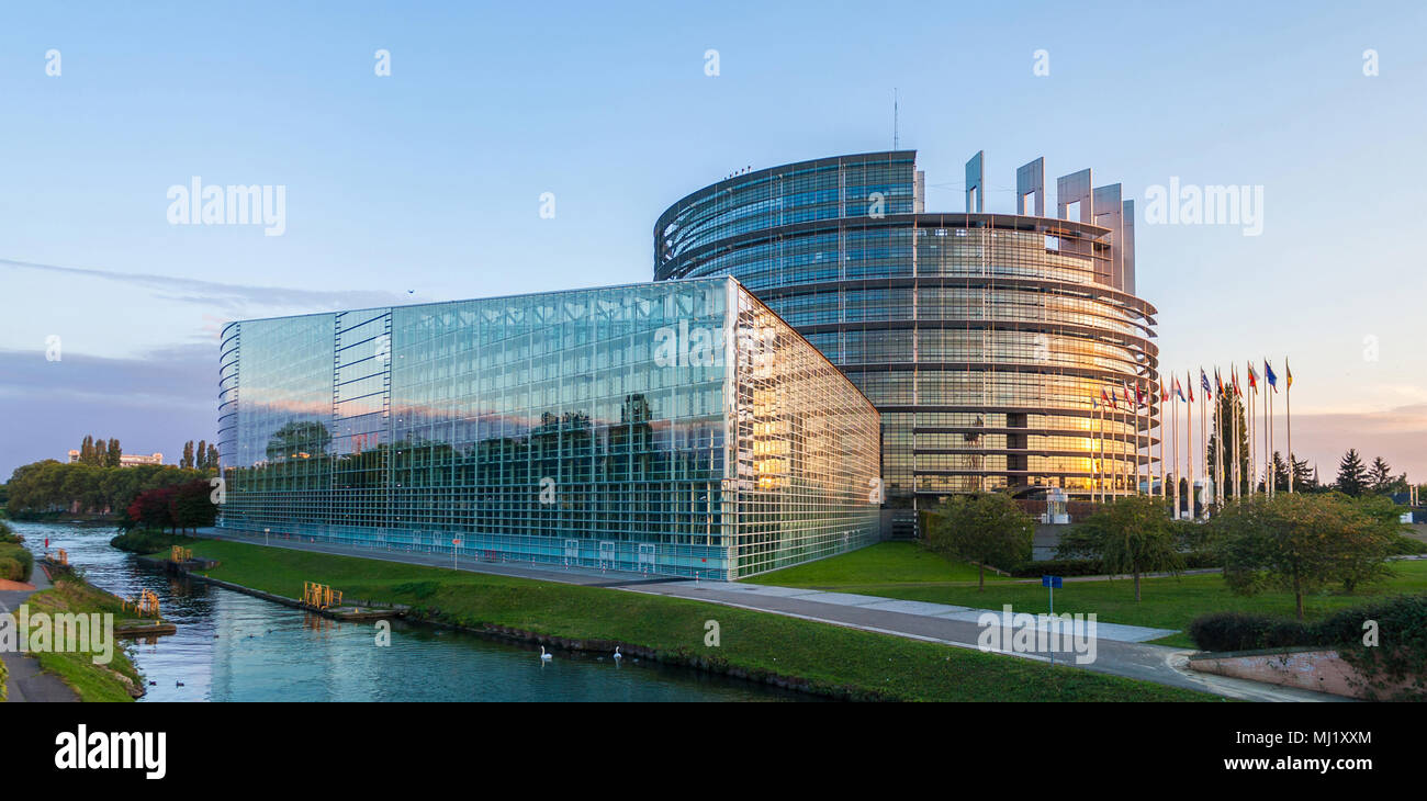 Building 'Louise Weiss' of European Parliament in Strasbourg, Al Stock Photo