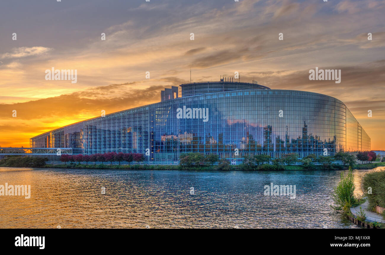 Building "Louise Weiss" of European Parliament in Strasbourg, Al Stock Photo