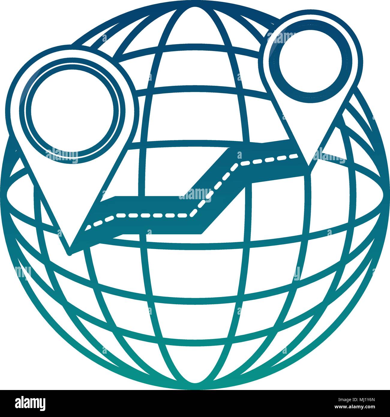 sphere planet with road and pins pointer vector illustration design Stock Vector