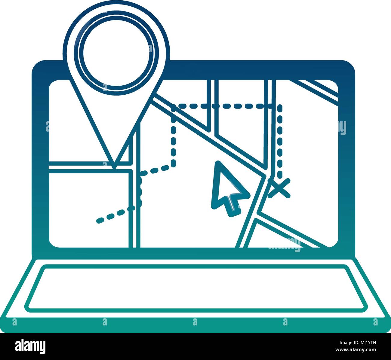 laptop with gps application and pin location vector illustration design ...
