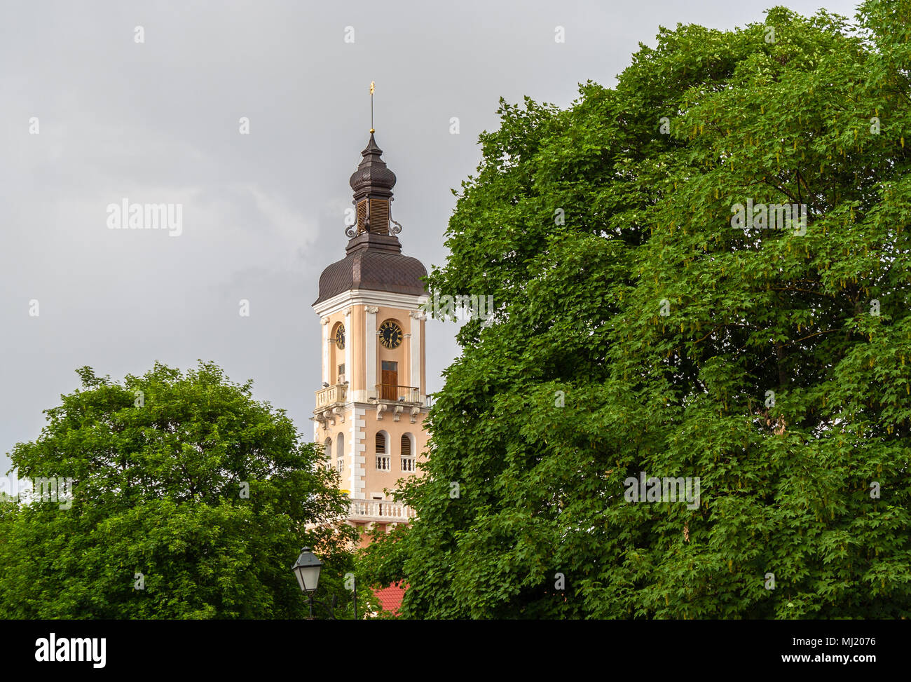 Tower of Kamianets-Podilskyi town hall. Ukraine Stock Photo