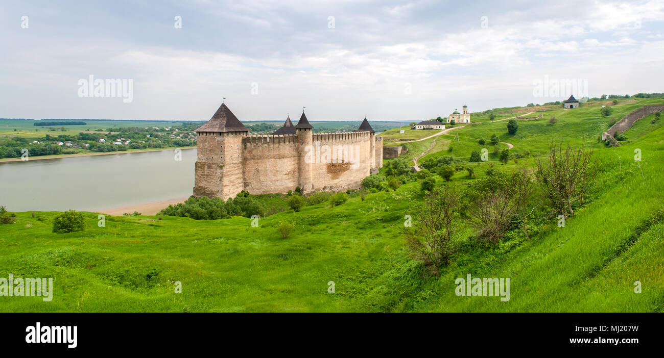 Panorama of Khotyn fortress on Dniester riverside. Ukraine Stock Photo