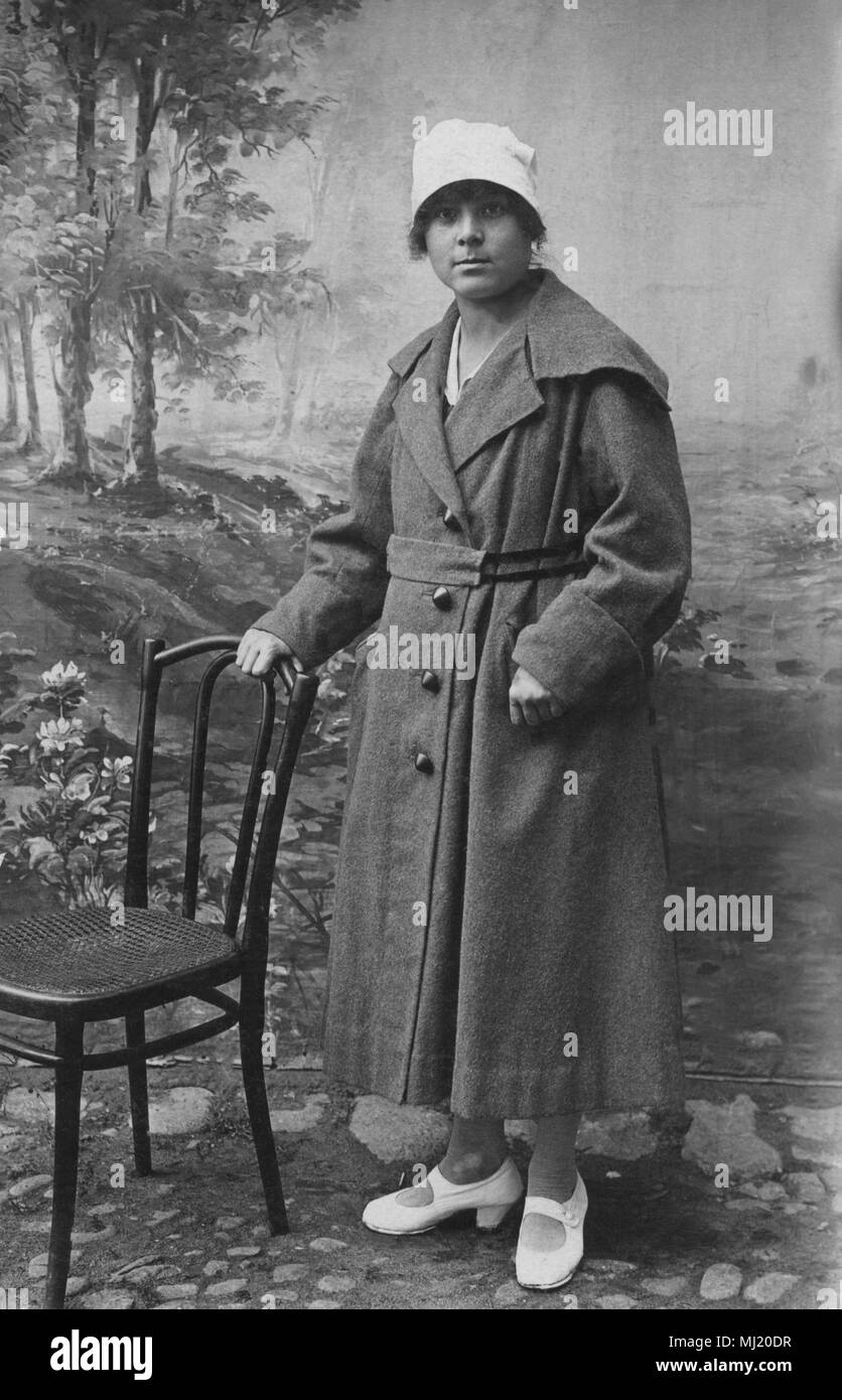 Fashion, Woman in Coat with Hat, 1920s, Germany Stock Photo - Alamy