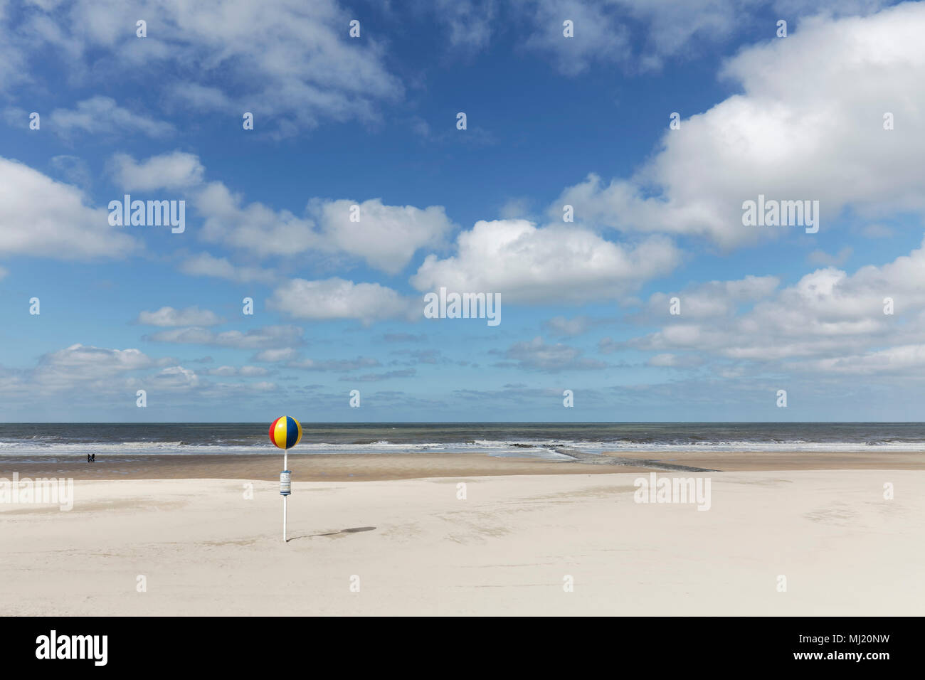 Sandy beach with marked beach section, deserted, Belgian coast, Blankenberge, West-Flanders, Belgium Stock Photo
