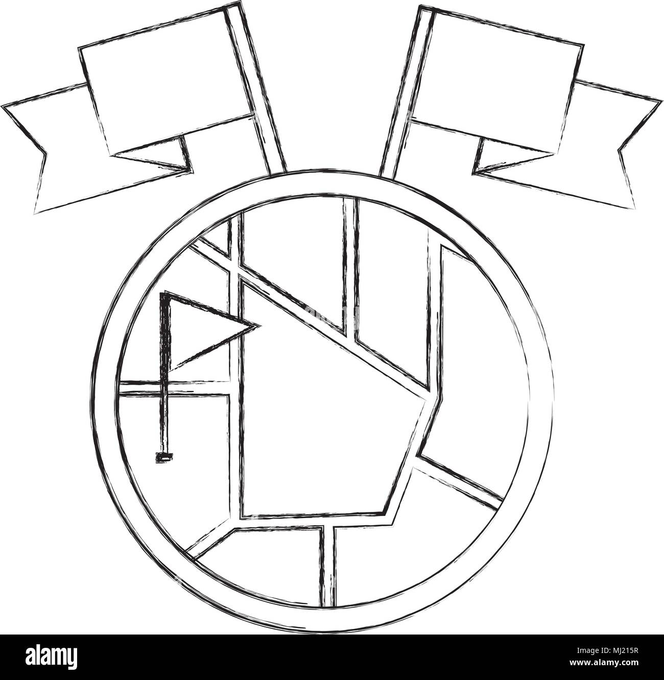 gps navigation map round button with flags vector illustration sketch ...
