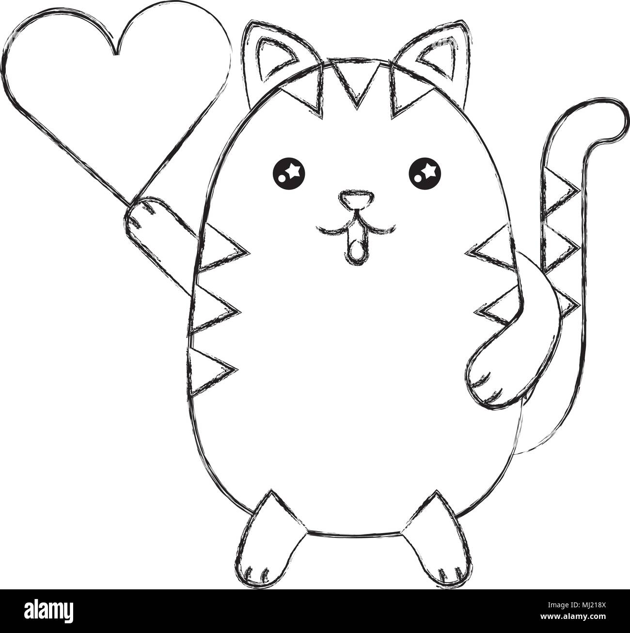 kawaii cute cat holding balloon cartoon vector illustration Stock ...
