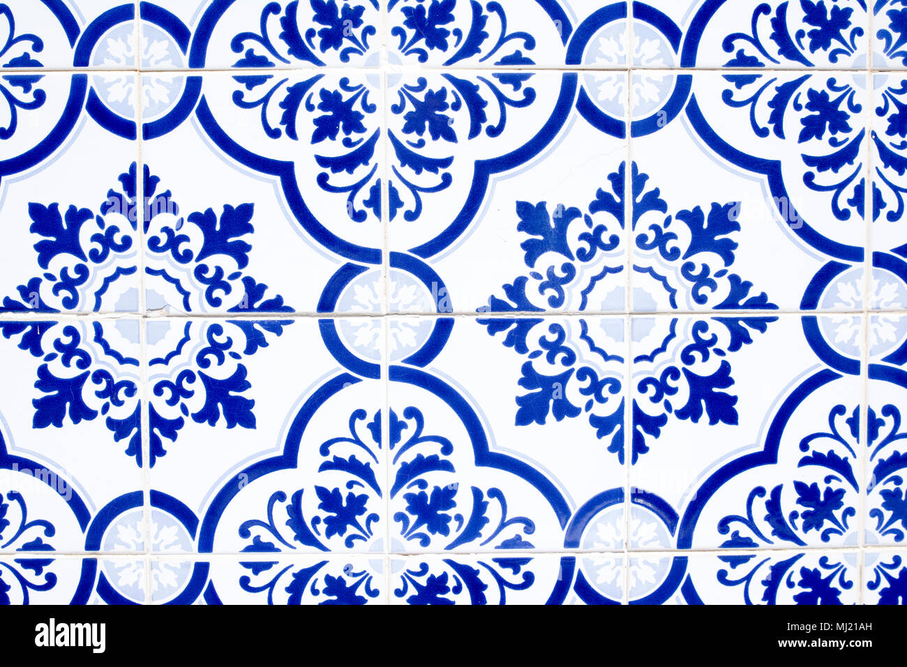 Portuguese azulejo cobalt tiles. Watercolor seamless pattern Stock