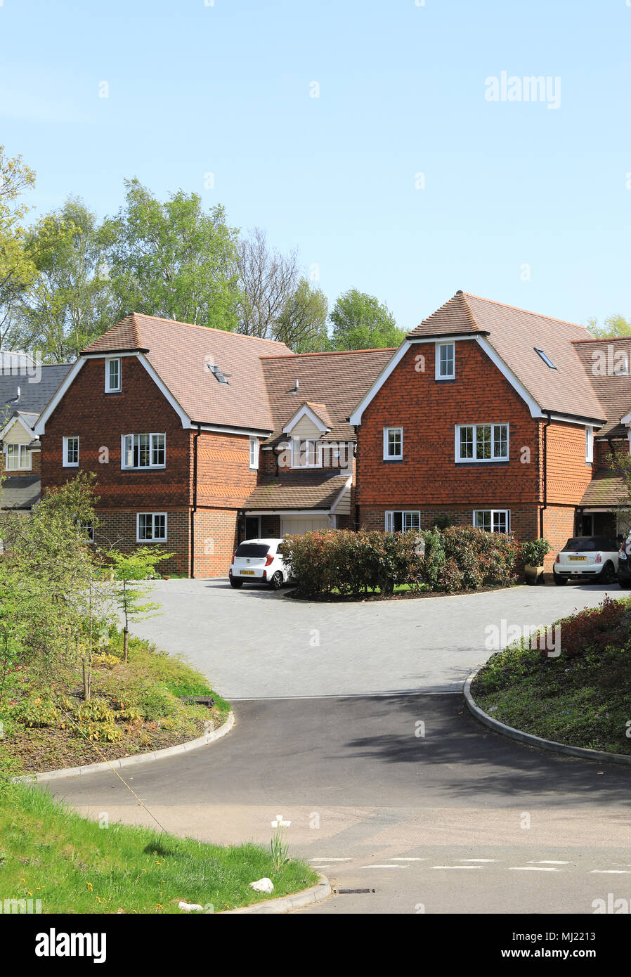 New small, modern housing estate, on Warren Lane, in Ashford, Kent, UK Stock Photo