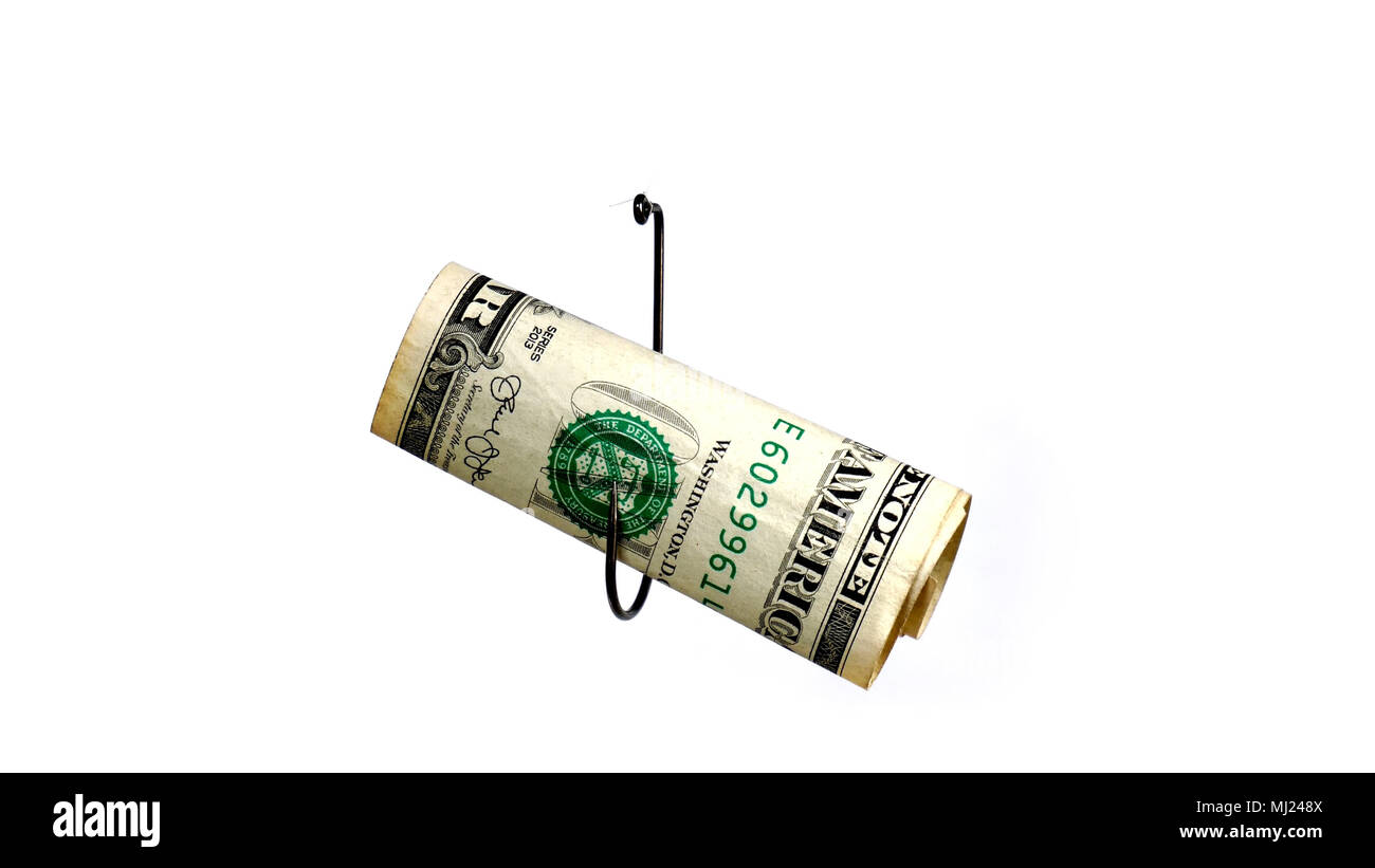 Dollar On A Fishing Hook Isolated On White Background Stock Photo Alamy