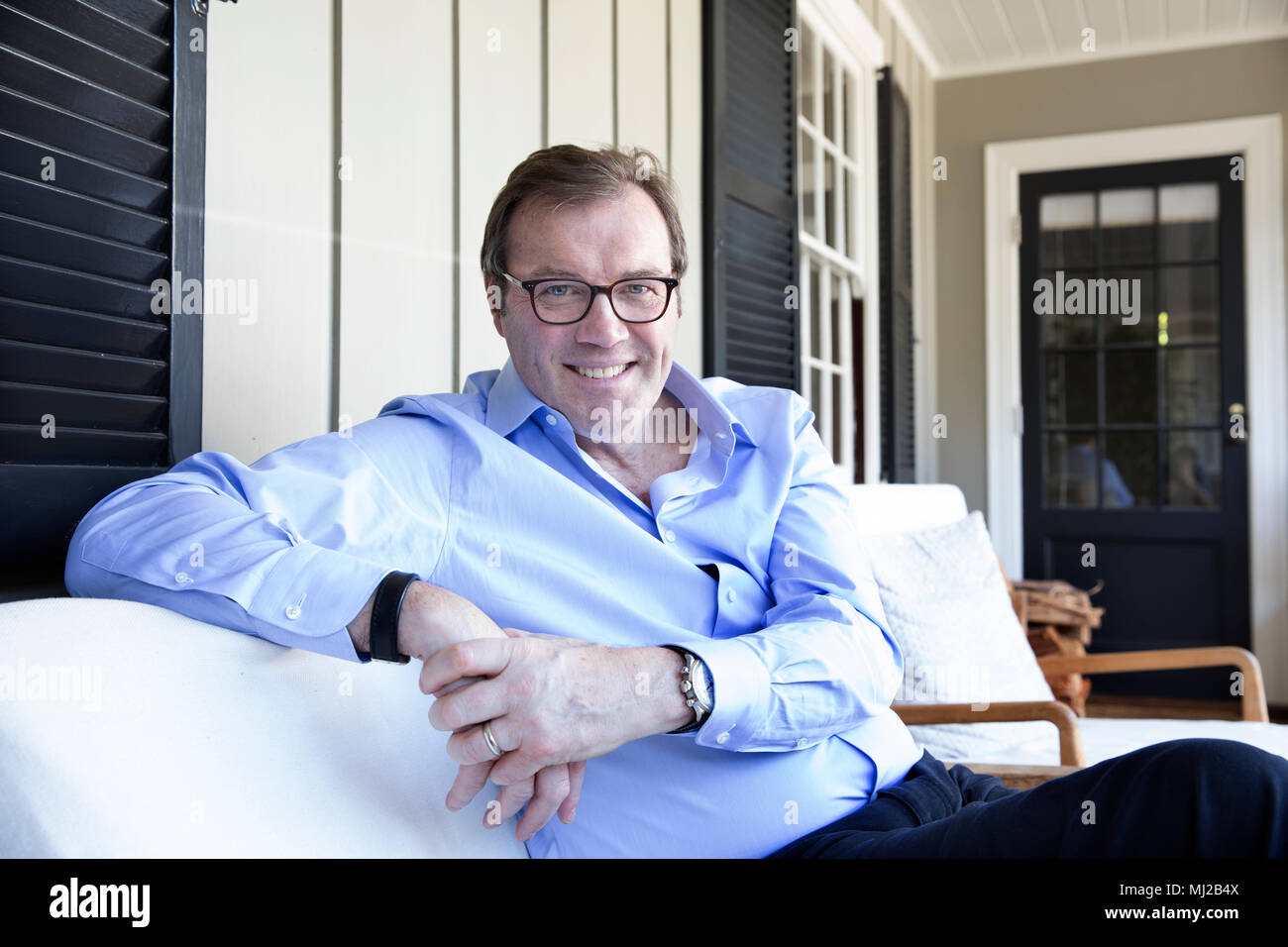 Author Andrew Morton at home in Los Angeles, California Stock Photo