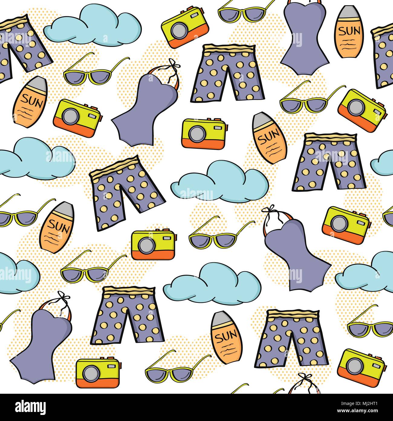 Doodle cartoon seamless pattern summer holiday concept, vector format ...