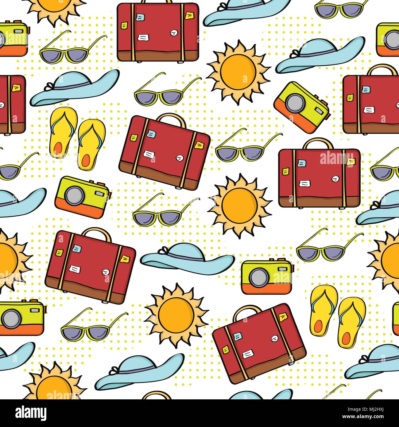 Doodle cartoon seamless pattern summer holiday concept, vector format Stock Vector