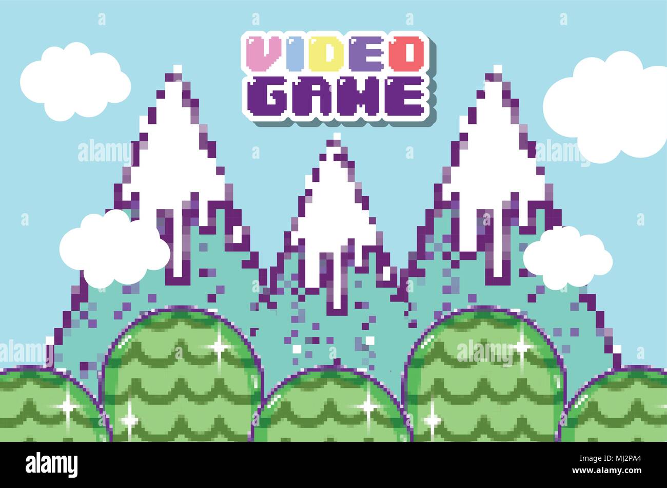 Pixelated videogame scenery Stock Vector