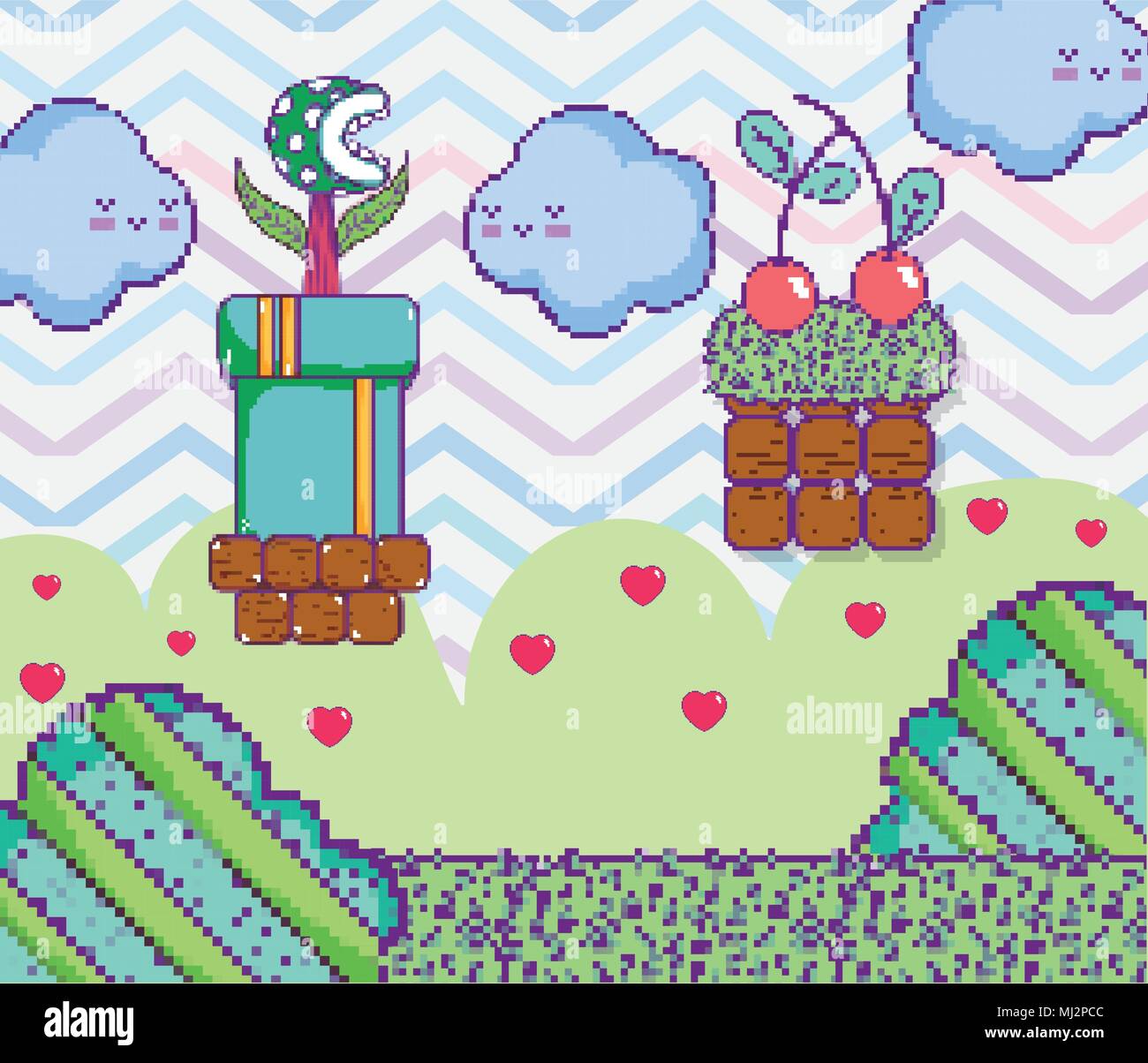 Pixelated videogame scenery Stock Vector