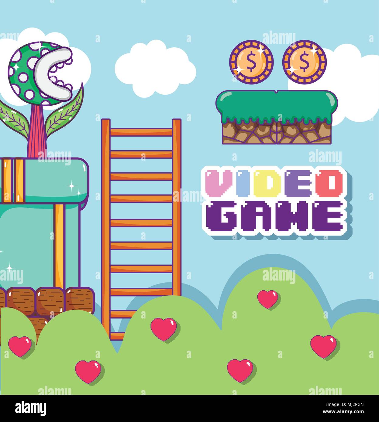 Pixelated retro videogame scenery Stock Vector Image & Art - Alamy