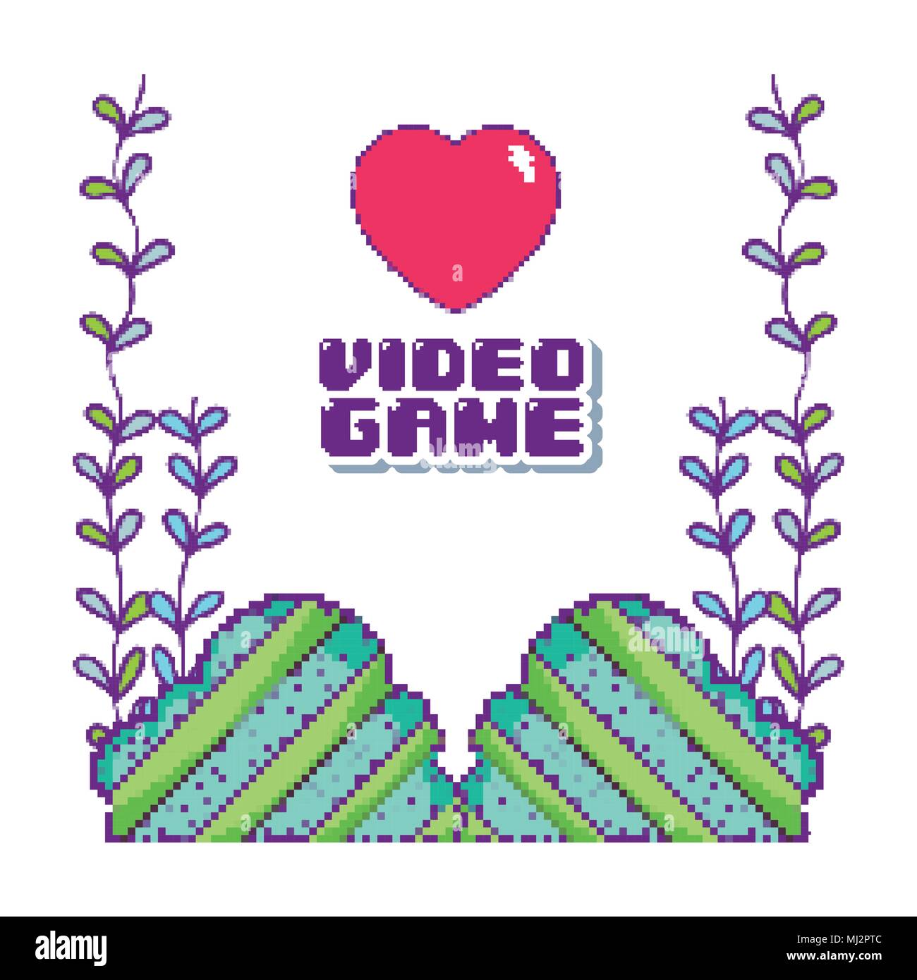 Pixelated videogame scenery Stock Vector
