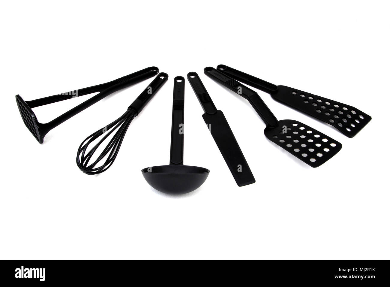 Set of Black Plastic Kitchen Utensils Stock Photo Alamy