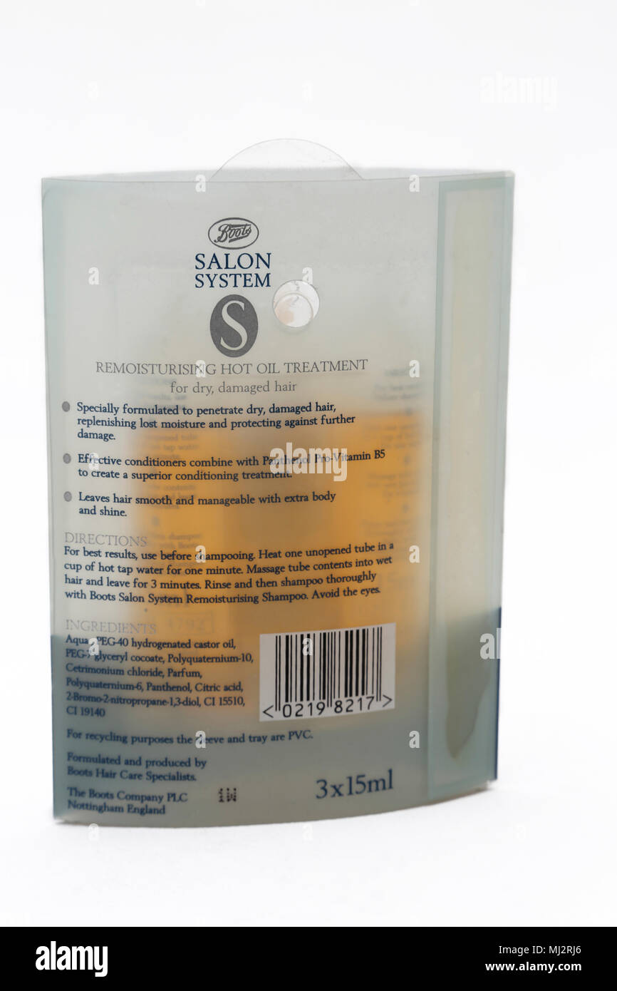 Salon System Hot Oil Treatment  For Dry, Damaged Hair Directions Stock Photo
