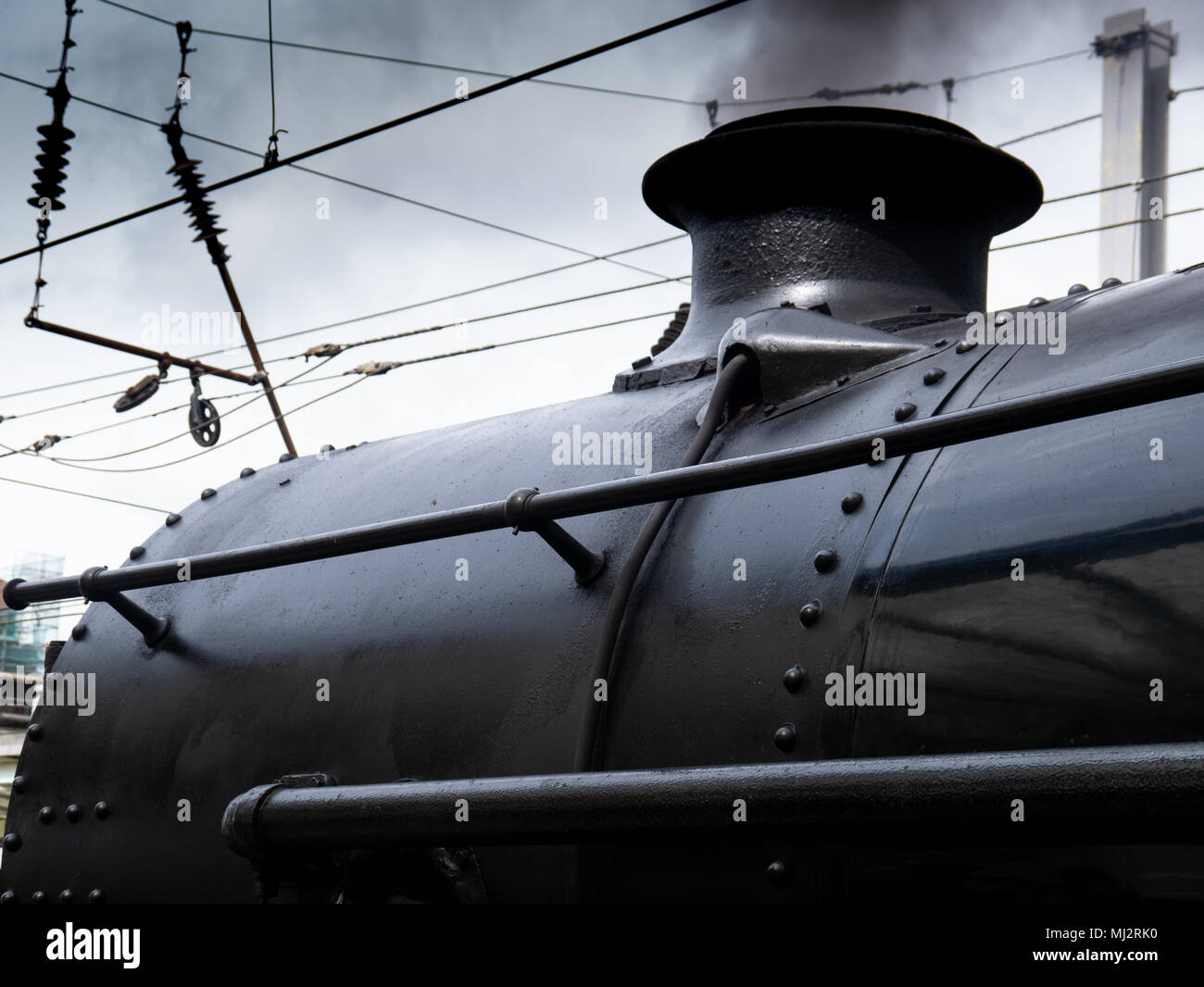 Chimney / Smokestack on the steam train, The Dalesman, 48151, Carnforth to Carlisle West Coast line Stock Photo