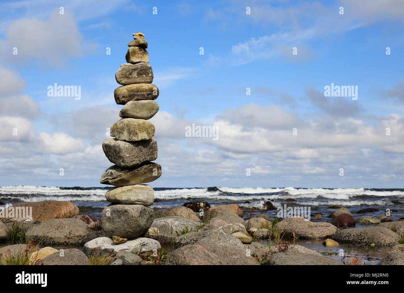 One stone tower at the shore. Stock Photo
