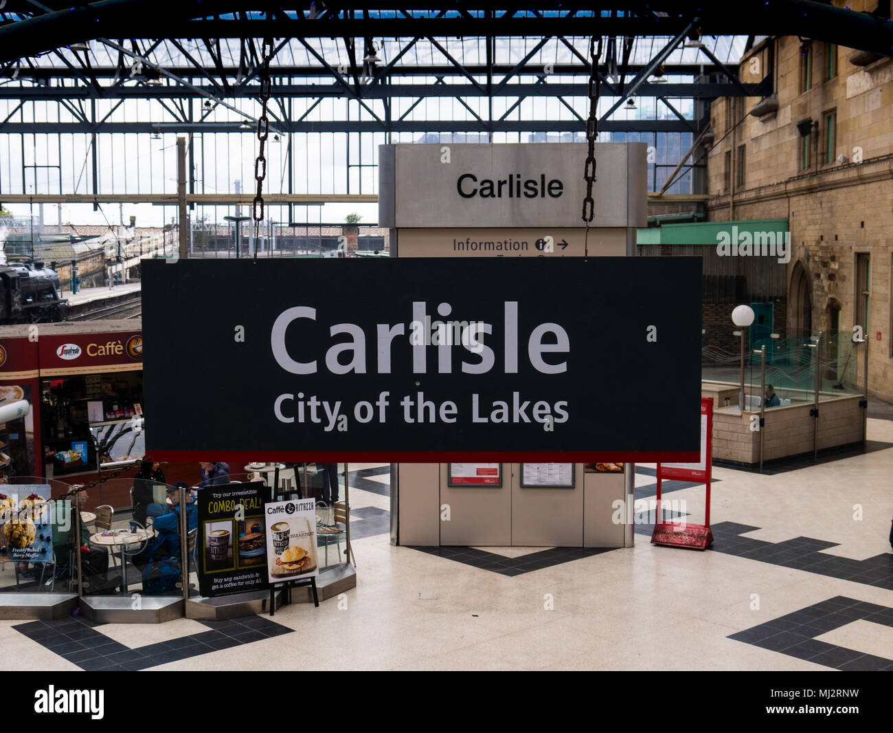 Sign at Carlisle railway station: 'Carlisle City of the Lakes', Carlisle, Cumbria, Lake District, UK Stock Photo