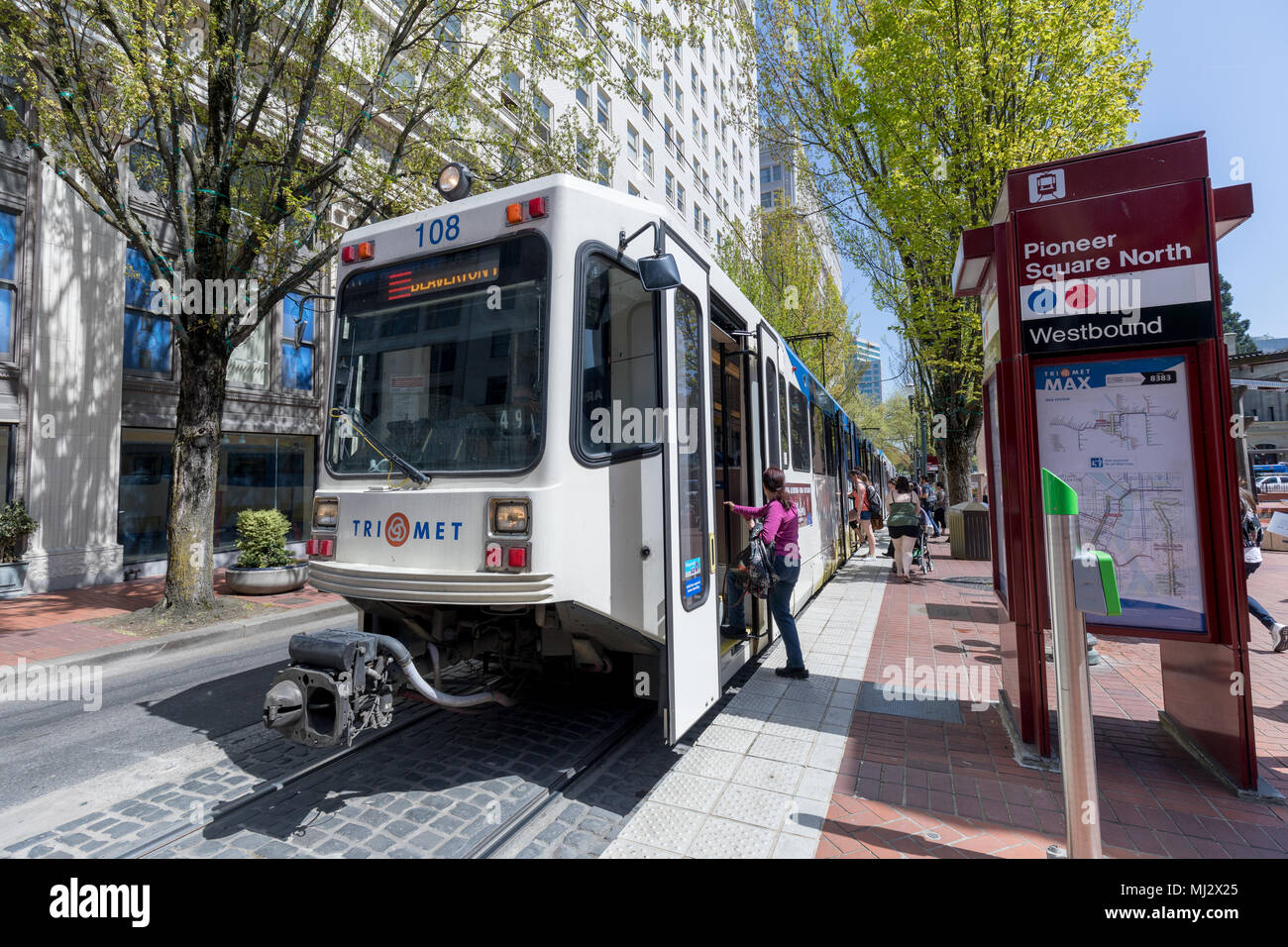 Portland, Oregon, USA April 27, 2018 European style TriMet train in