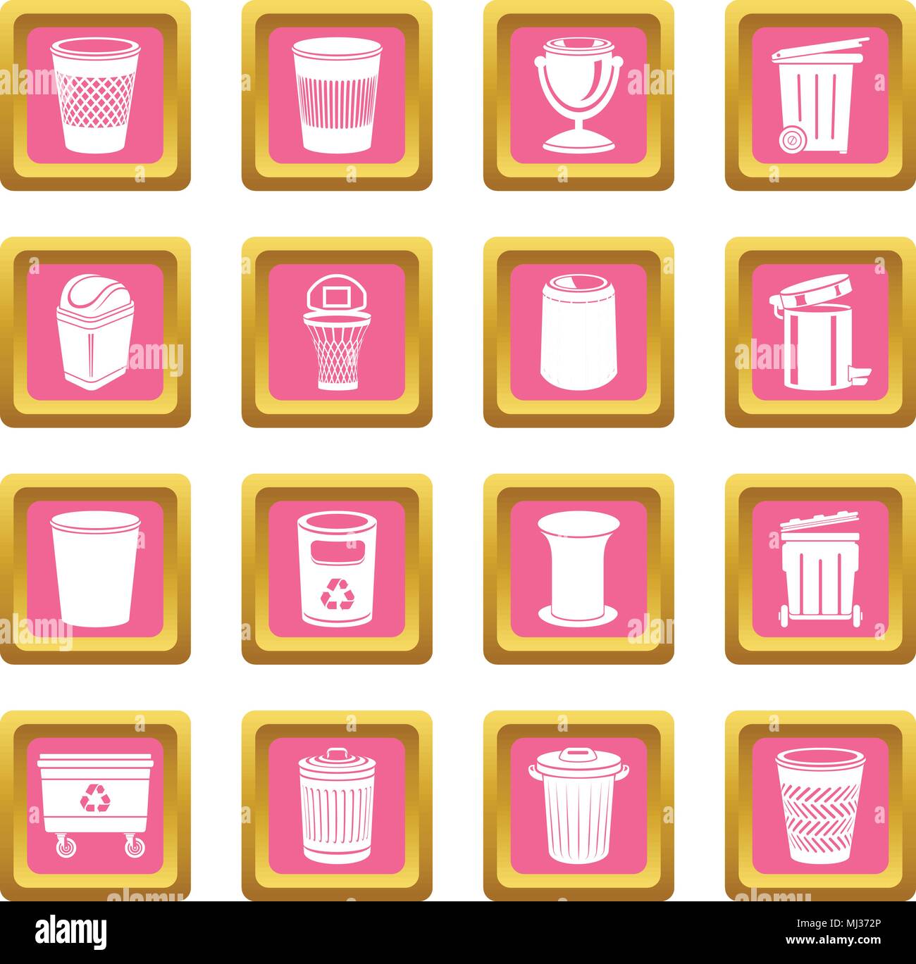 Trash can icons set pink square vector Stock Vector