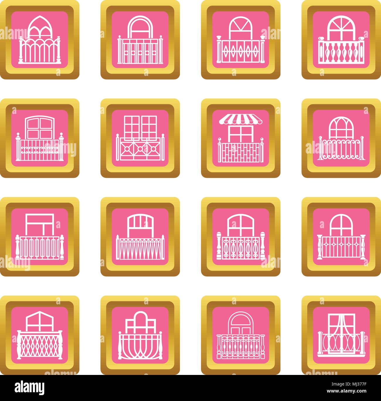 Balcony window icons set pink square vector Stock Vector