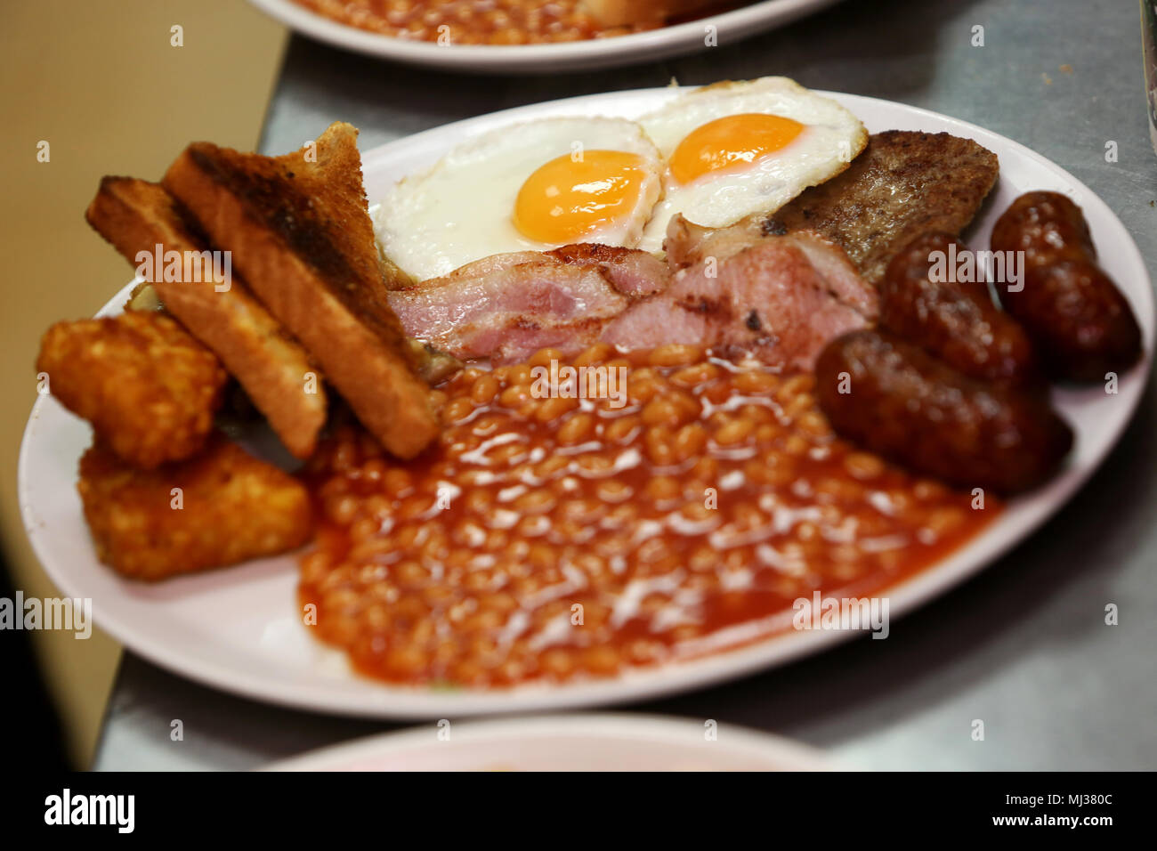 Breakfast food in a cafe in Bognor Regis, West Sussex, UK. Stock Photo