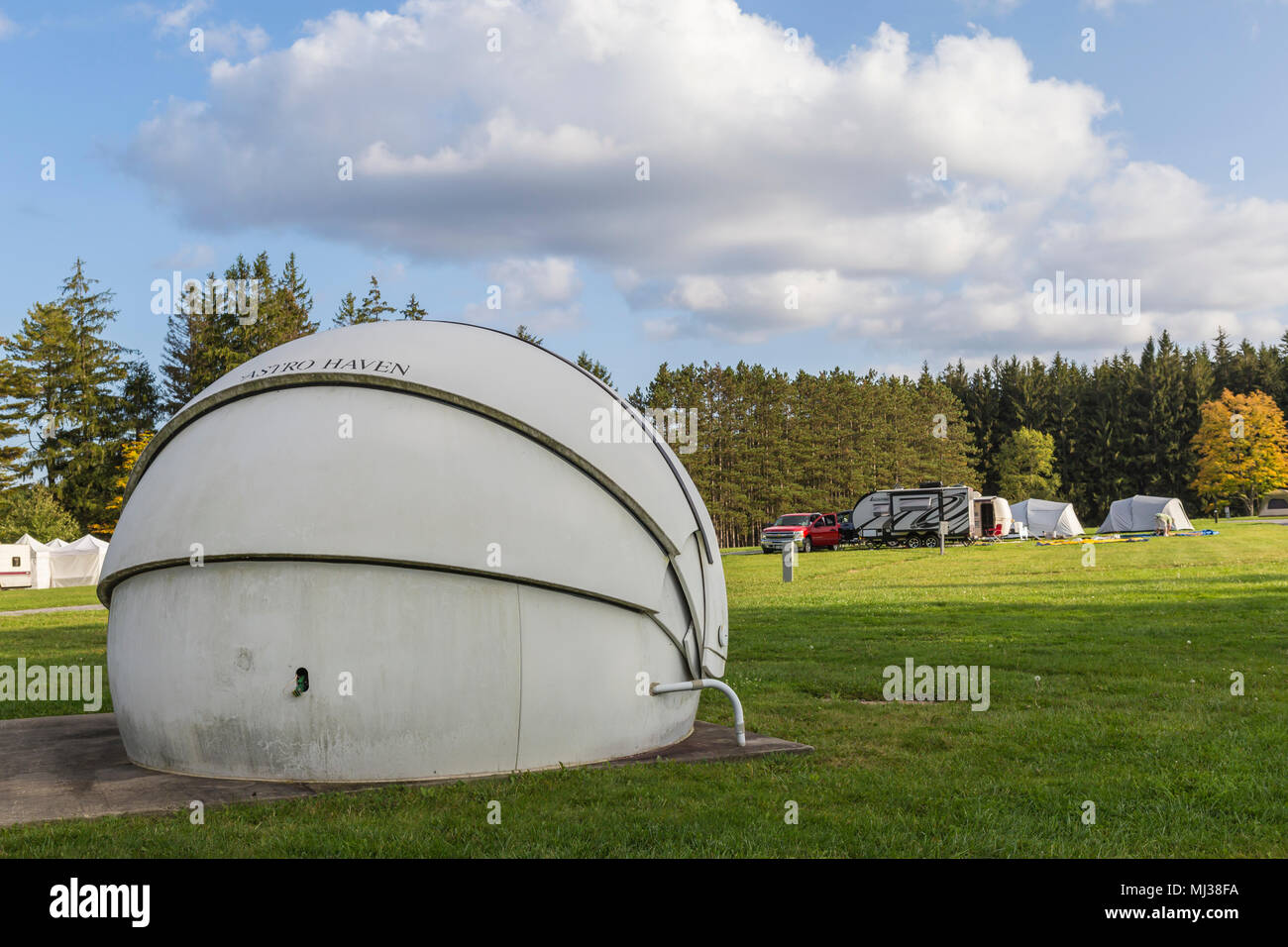 An observatory on the astronomy field at Cherry Springs State Park, an International Dark Sky Park in central Pennsylvania. Stock Photo