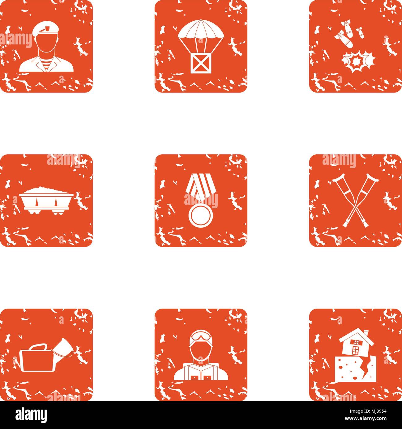 Feud icons set, grunge style Stock Vector