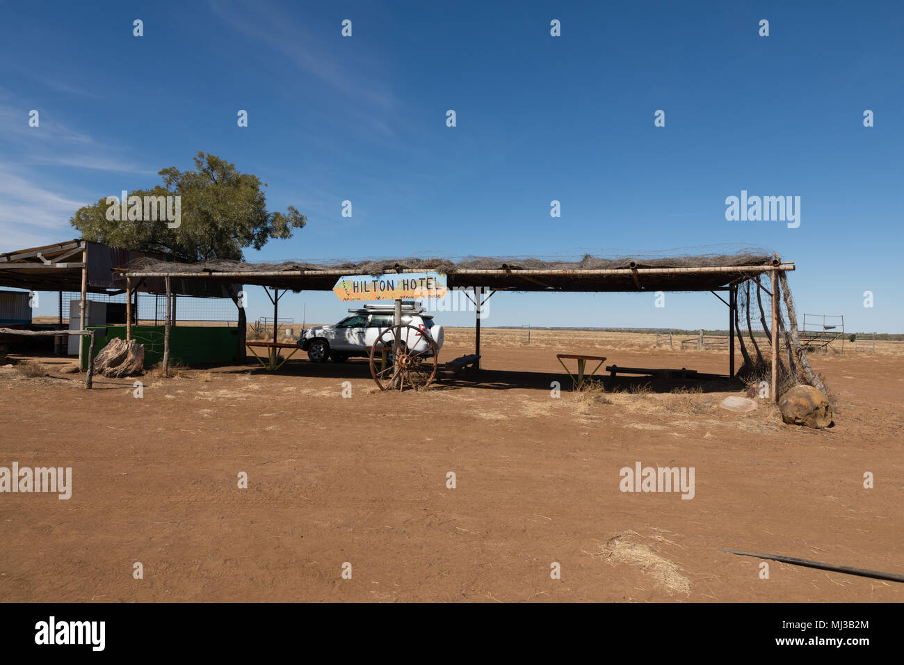 The bare and desolate free campground opposite the Middleton Hotel in outback central Australia. Stock Photo