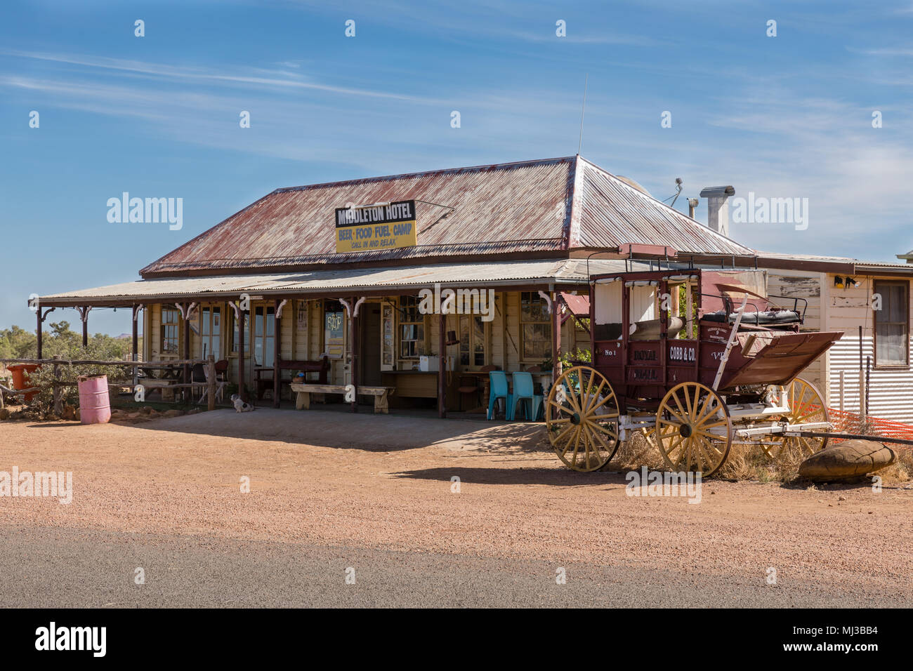 The hotel in the isolated outback locality of Middleton on the Kennedy Development road in western central Queensland. Stock Photo