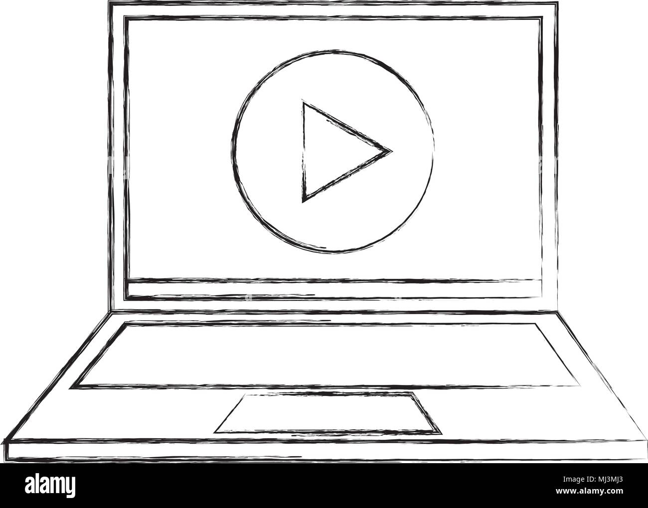 laptop device with video player button on screen vector illustration ...
