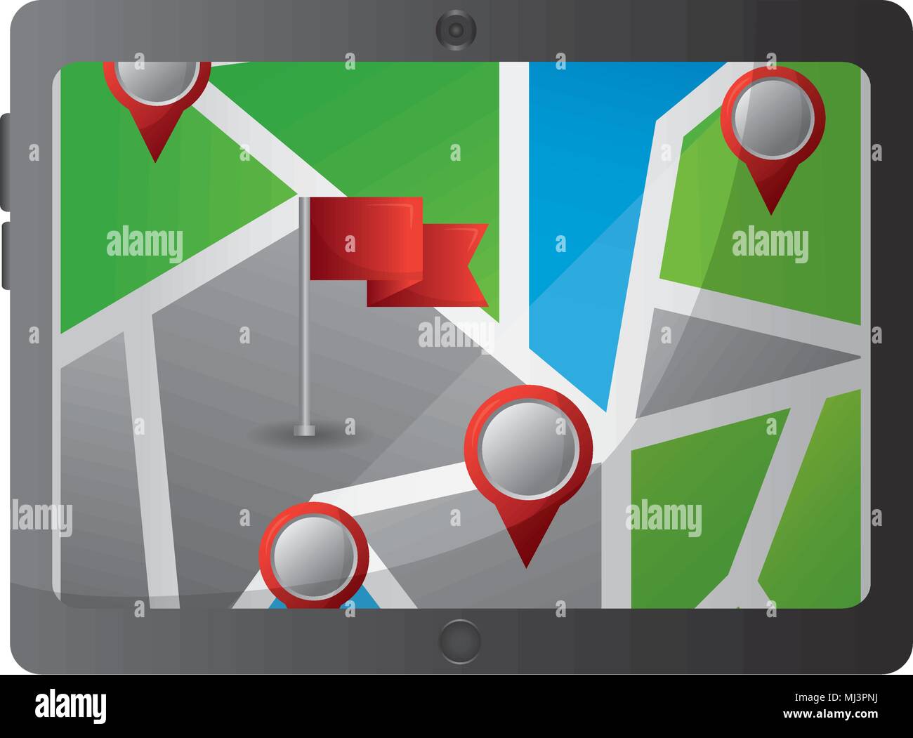 mobile gps navigation smartphone with flag pins on city map vector ...