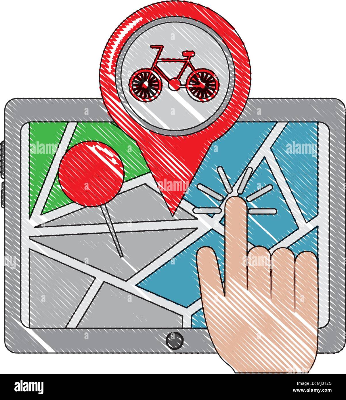 mobile gps navigation with map on screen bike destination vector  illustration drawing Stock Vector Image & Art - Alamy