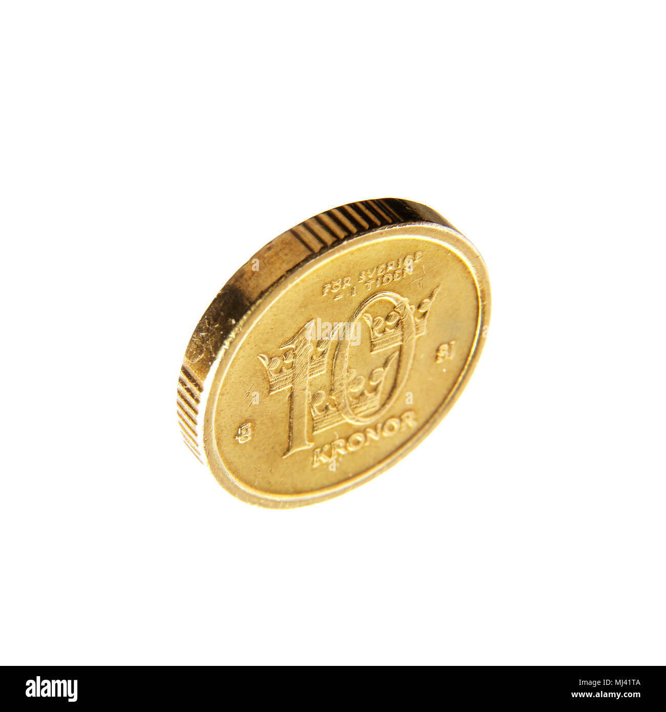 Swedish coin 10 krona isolated on white Stock Photo