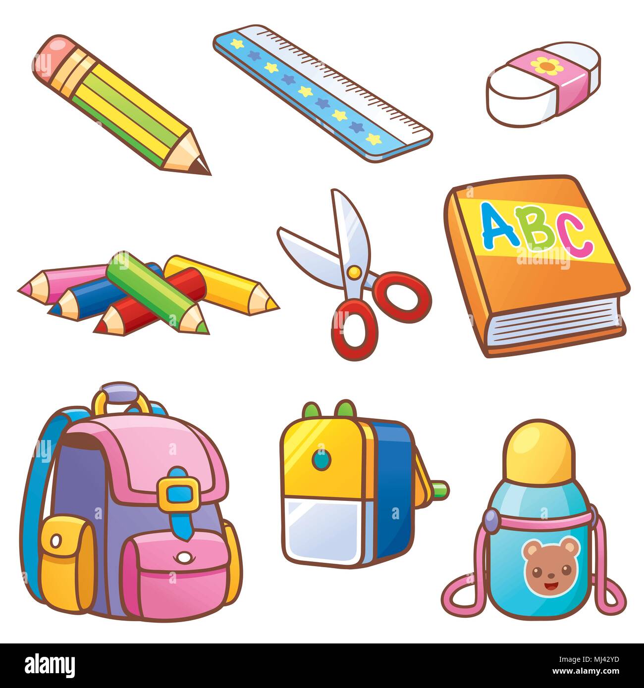 Vector illustration of Cartoon Back to school set Stock Vector Image ...