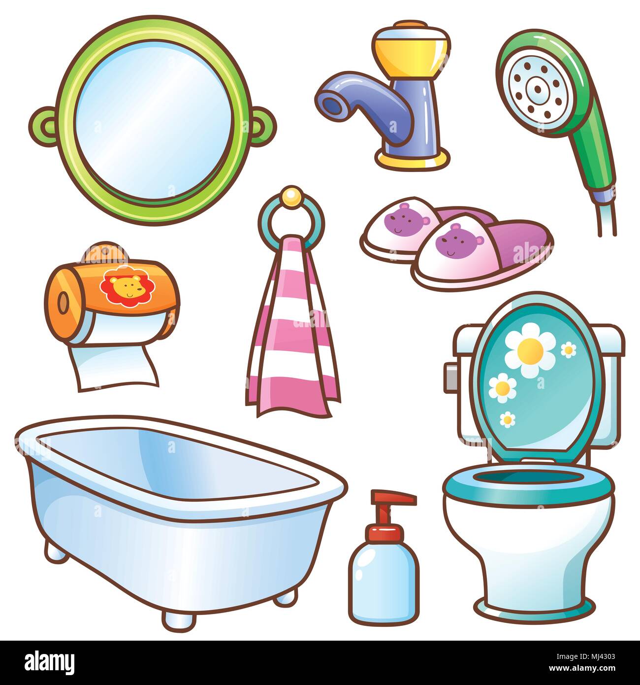 Vector illustration of Cartoon Bathroom element set Stock Vector Image