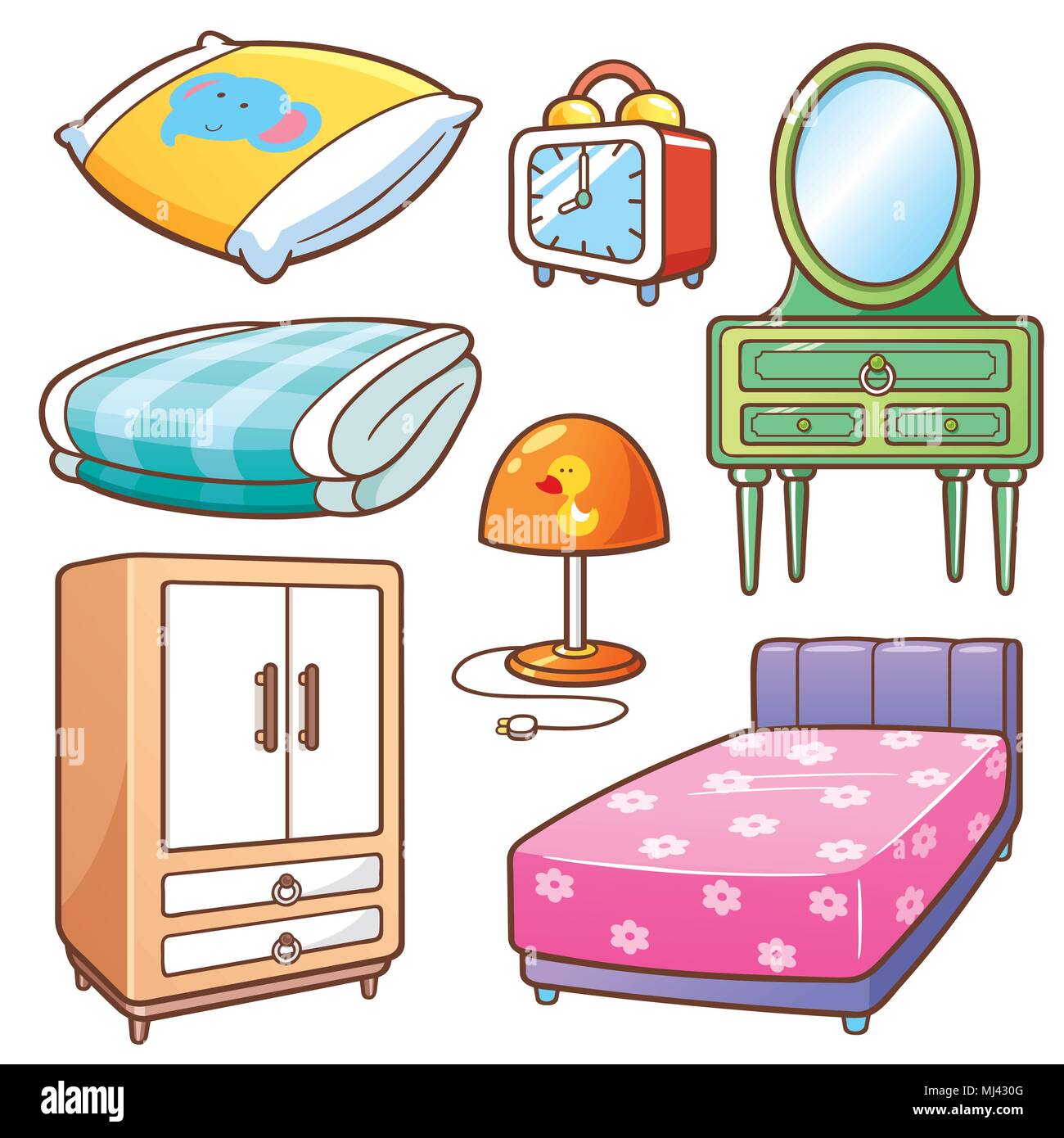 Vector illustration of Cartoon Bedroom element set Stock Vector Image & Art  - Alamy
