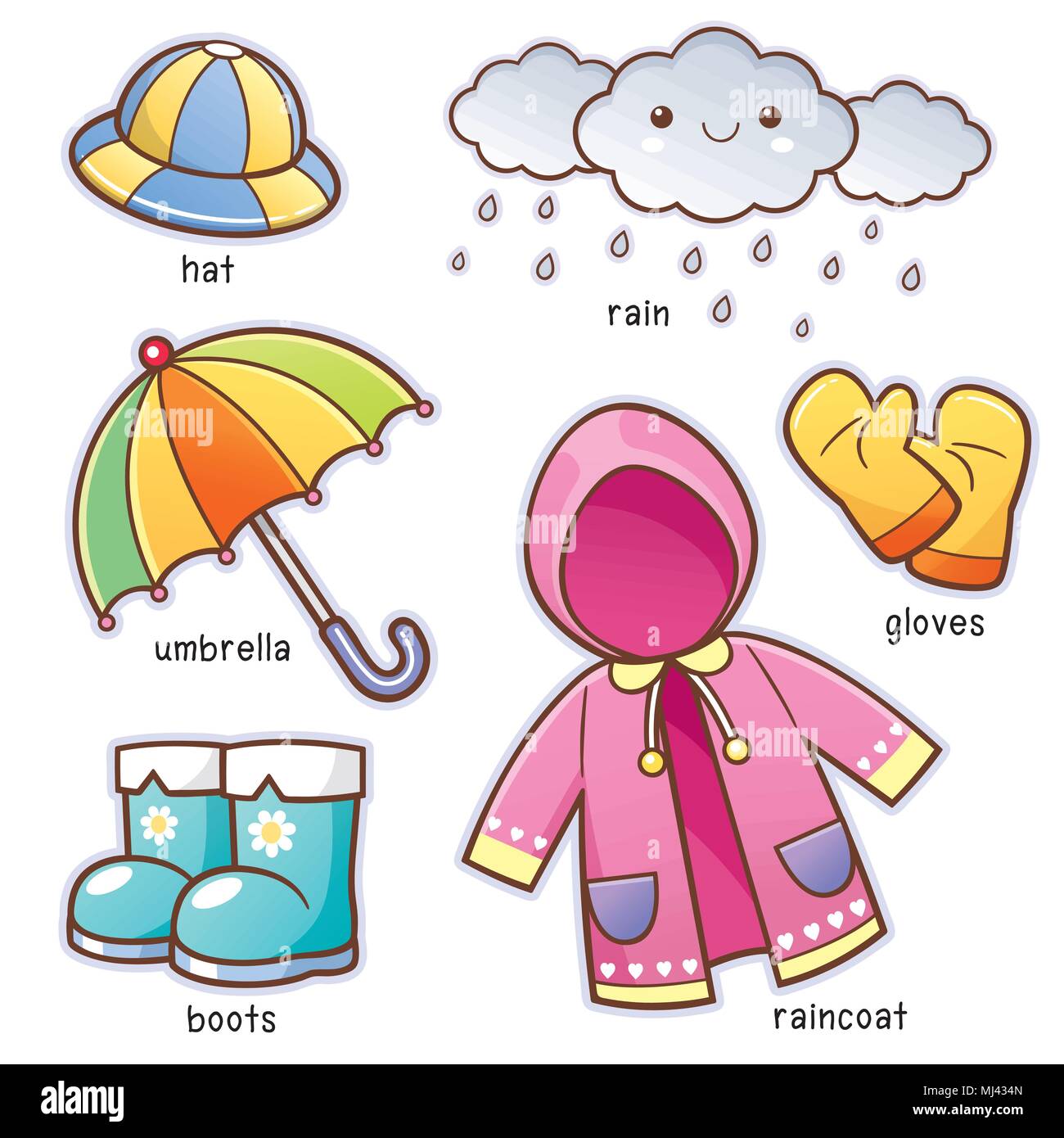 Vector illustration of Cartoon Rain Clothes vocabulary Stock Vector Image &  Art - Alamy