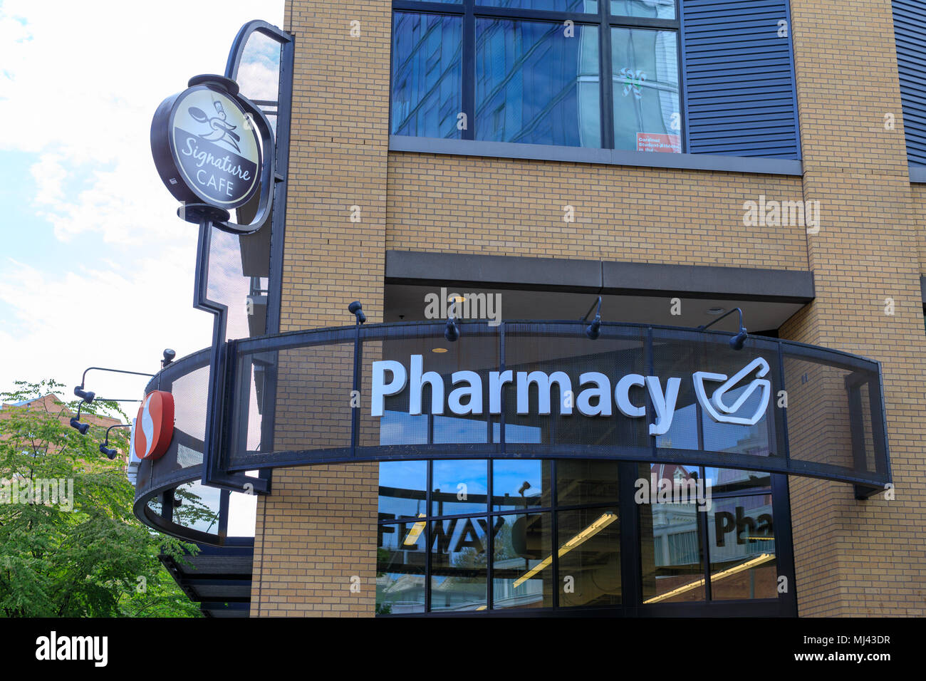 Portland, Oregon, USA - April 26, 2018 : Sign of Safeway pharmacy