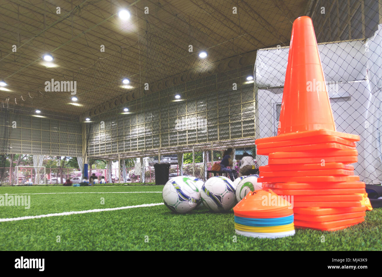 Soccer practicing equipments on soccer training field Stock Photo Alamy