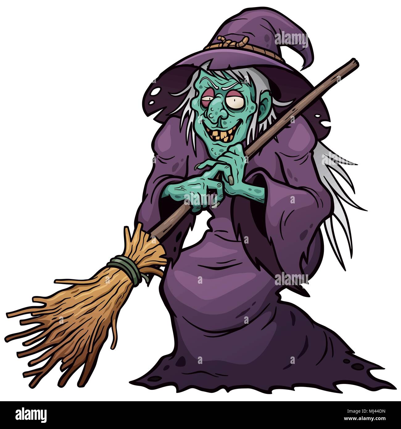 Vector Illustration Of Cartoon Witch Holding Broom Stock Vector