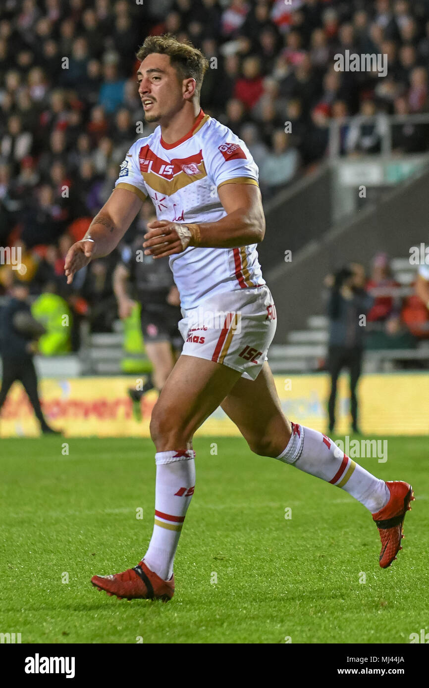 3rd May 2018, Totally Wicked Stadium, St Helens, England; Betfred Super League rugby, Round 14, St Helens v Catalans Dragons; Tony Gigot of Catalans Dragons Stock Photo
