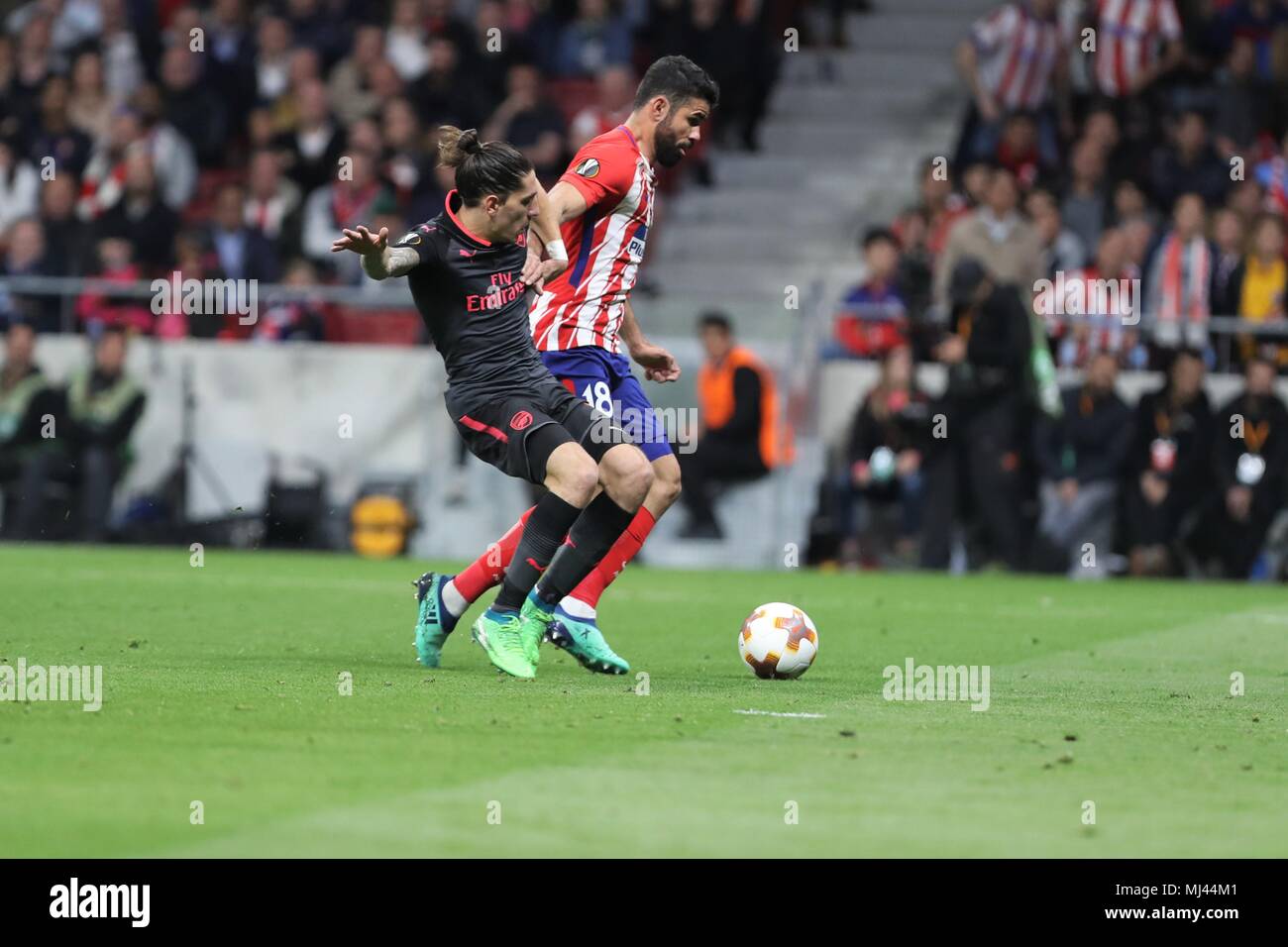 Madrid Spain 3rd May 2018 Diego Costa Atletico Madrid And Hector Bellerin Fc Arsenal During The Madrid Spain 3rd May 2018 Diego Costa Atletico Madrid And Hector Bellerin Fc Arsenal During The