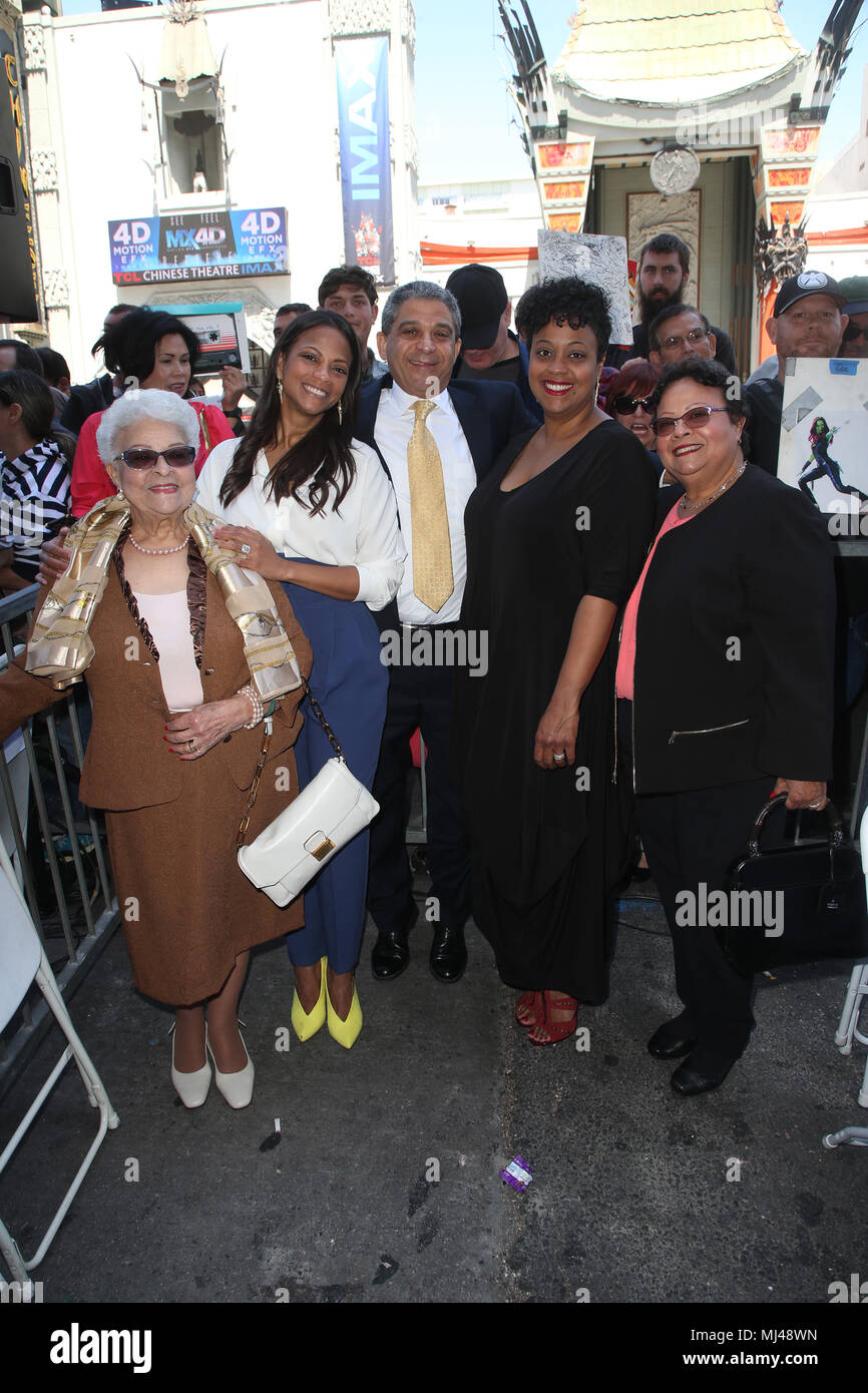 Hollywood, Ca. 3rd May, 2018. Asalia Nazario, Aridio Saldaña, Cisley Saldaña Nazario, Mariel Saldaña Nazario, at the ceremony honoring actress Zoe Saldana with a star on Hollywood Walk Of Fame in Hollywood, California on May 3, 2018. Credit: Faye Sadou/Media Punch/Alamy Live News Stock Photo