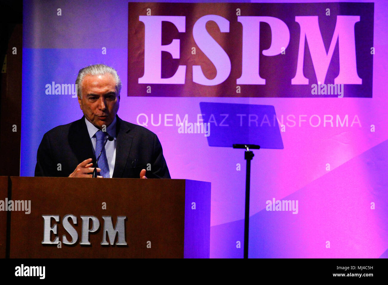 SÃO PAULO, SP - 04.05.2018: TEMER PARTICIPA DE CONFERÊNCIA EM SP - The President of the Republic, Michel Temer, participates this morning (04) of the Conference &quot;Risks for International Business&quot theool ool of Advertising ang and Marketing (ESPM) in the south of São Paulo. (Photo: Aloisio Mauricio/Fotoarena) Stock Photo